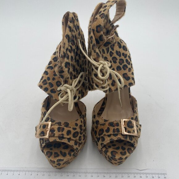 Leopard Platform Peep Toe Slingback Sandals High Heel Sexy Wrap Shoes